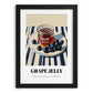 Grape Jelly – on Striped Tablecloth, Jam Art, in sleek black frame