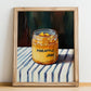 Pineapple Jam – on Striped Tablecloth, Jam Art, no-text version framed in wood