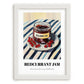 Redcurrant Jam – on Striped Tablecloth, Jam Wall Art, placed in minimal white frame