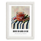 Rhubarb Jam – on Striped Tablecloth, Jam Wall Painting, placed in minimal white frame