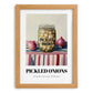 Pickled Onions – on Striped Tablecloth, Canned Vegetables Still Life, set in oak frame