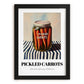 Pickled Carrots – on Striped Tablecloth, Canned Vegetables Wall Decor, in sleek black frame