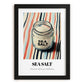 Sea Salt – on Striped Tablecloth, Spices Poster, in sleek black frame