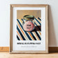 Himalayan Pink Salt – on Striped Tablecloth, Spices Poster, in wooden frame leaning on the floor
