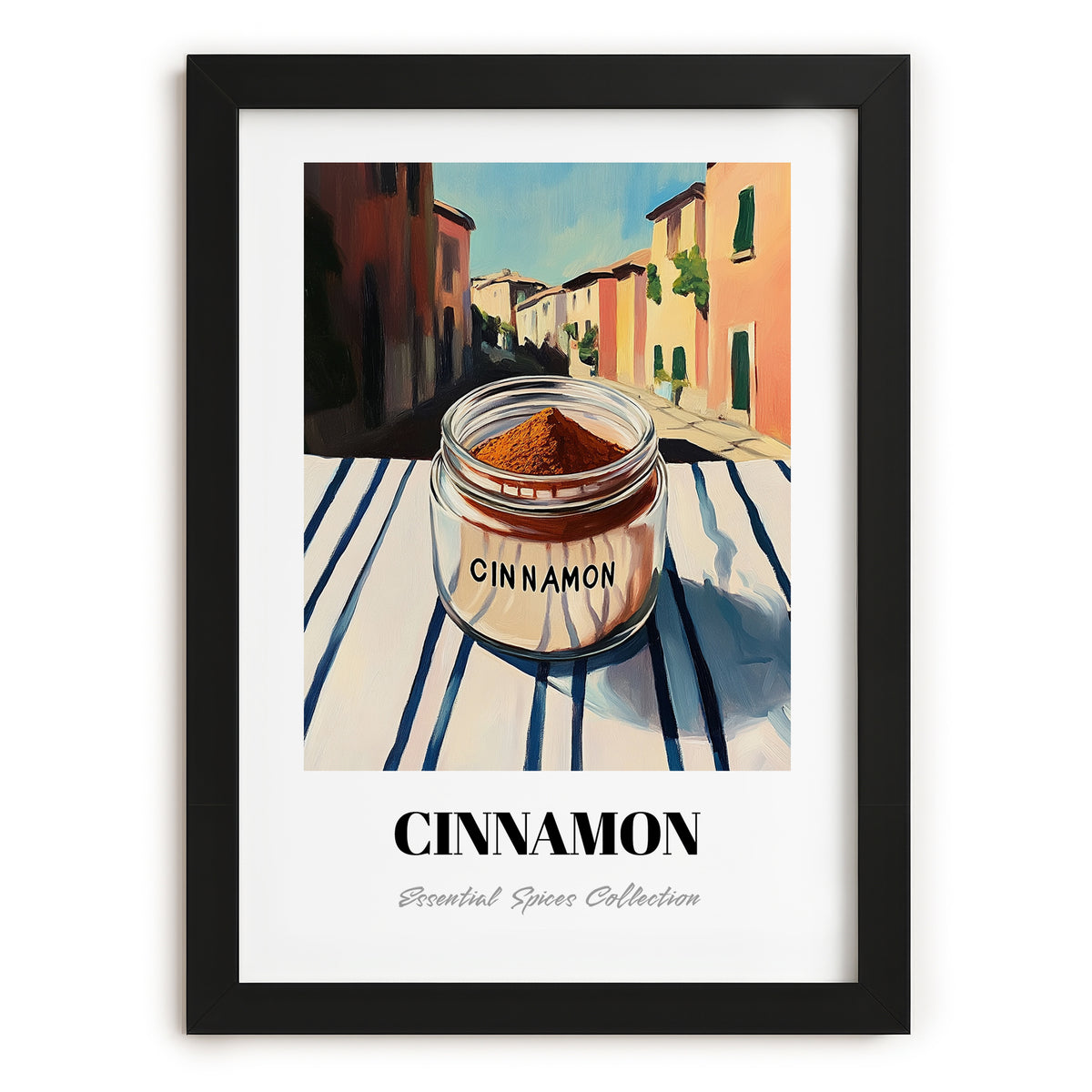 Cinnamon – Italian Urban Café Scene, Spices Poster, in sleek black frame