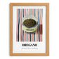Oregano – on Striped Tablecloth, Spices Wall Decor, set in oak frame