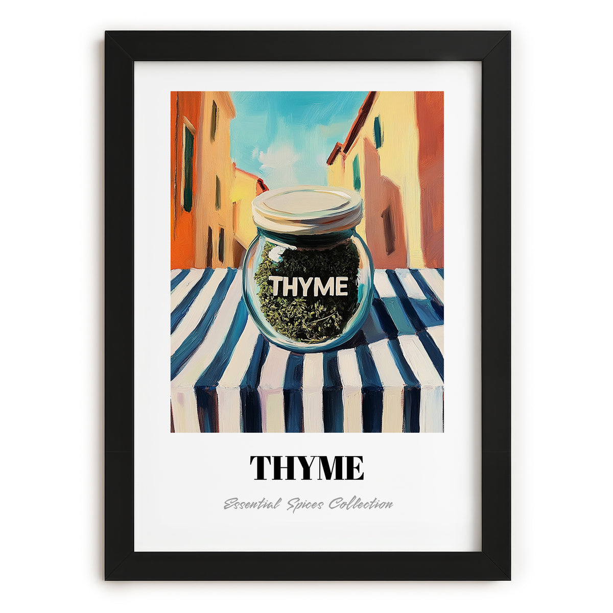 Thyme – Italian Urban Café Scene, Spices Poster, in sleek black frame