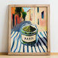 Basil – Italian Outdoor Café Scene, Spices Painting, no-text version framed in wood