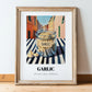 Garlic – Italian Outdoor Café Scene, Spices Still Life, in wooden frame leaning on the floor