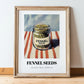 Fennel Seeds – on Striped Tablecloth, Spices Art, in wooden frame leaning on the floor