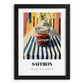 Saffron – Italian Street Café Scene, Spices Painting, in sleek black frame