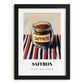Saffron – on Striped Tablecloth, Spices Still Life, in sleek black frame