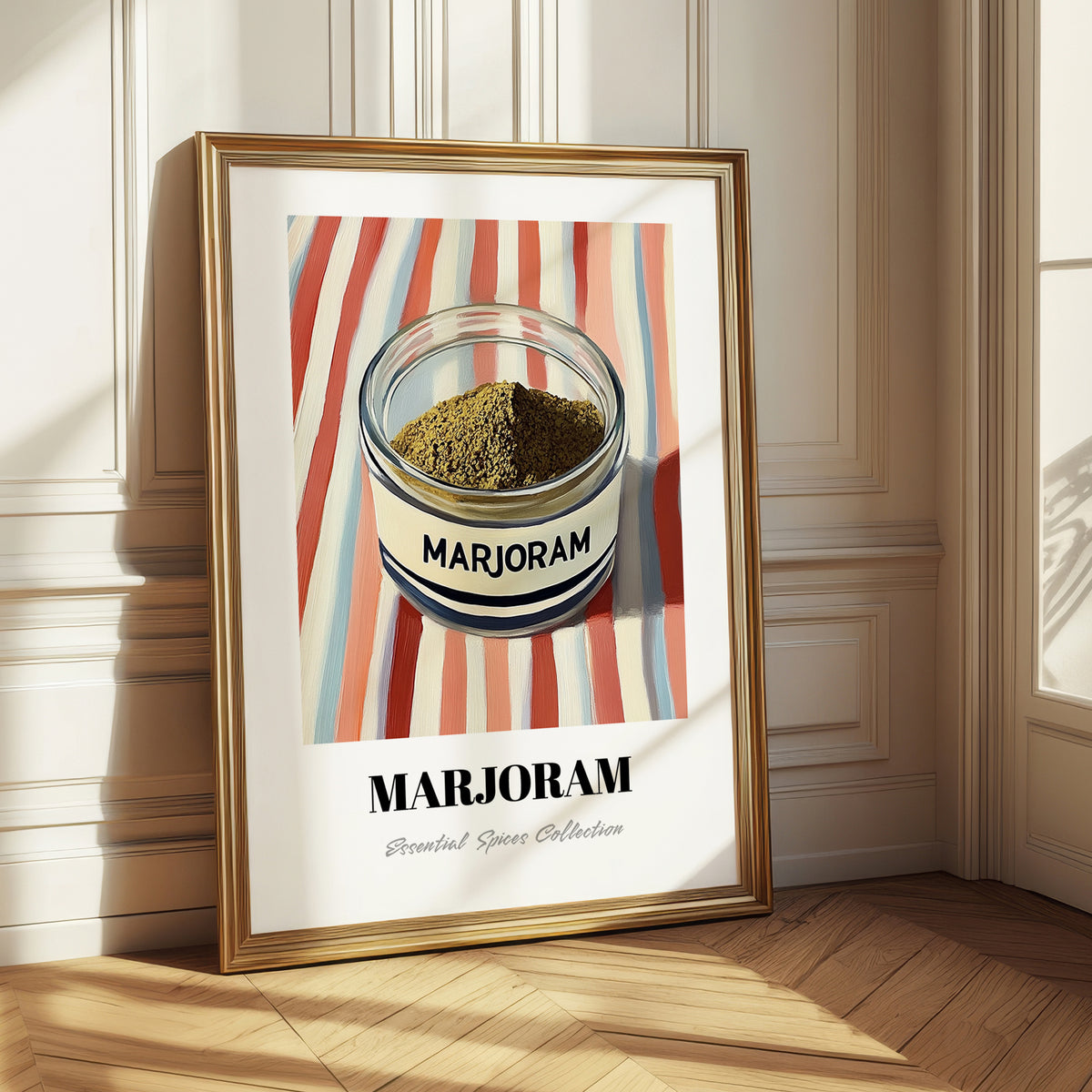 Marjoram – on Striped Tablecloth, Spices Wall Decor