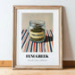 Fenugreek – on Striped Tablecloth, Spices Print, in wooden frame leaning on the floor