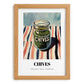 Chives – on Striped Tablecloth, Spices Painting, set in oak frame