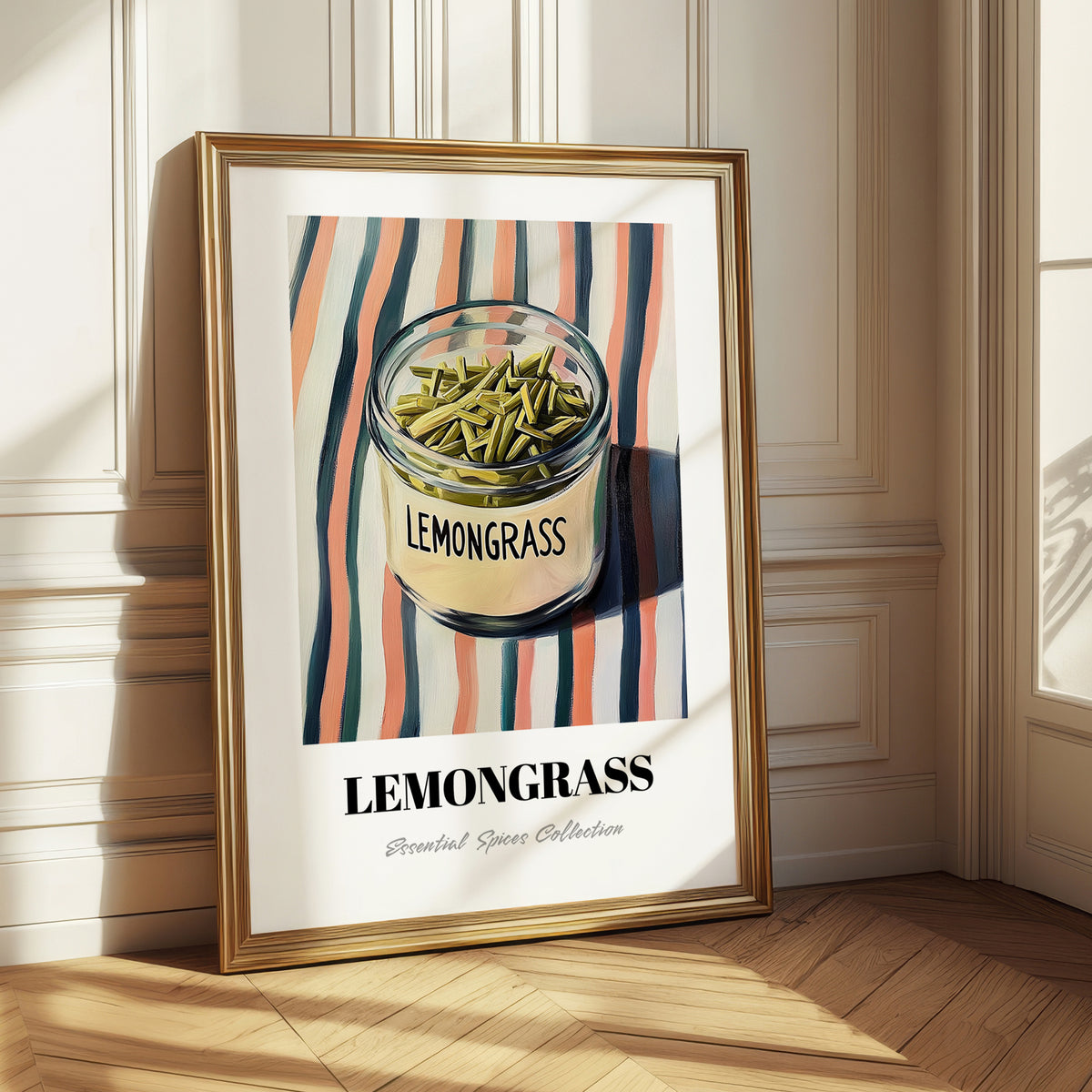 Lemongrass – on Striped Tablecloth, Spices Illustration
