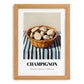 Champignon (Button Mushroom) – on Striped Tablecloth, Mushrooms Painting, set in oak frame