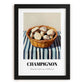 Champignon (Button Mushroom) – on Striped Tablecloth, Mushrooms Painting, in sleek black frame