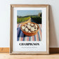 Button – Green Valley Landscape, Mushrooms Poster, in wooden frame leaning on the floor