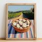 Button – Green Valley Landscape, Mushrooms Poster, no-text version framed in wood