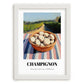Button – Green Valley Landscape, Mushrooms Poster, placed in minimal white frame