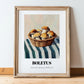 Boletus – on Striped Tablecloth, Mushrooms Painting, in wooden frame leaning on the floor