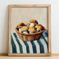 Boletus – on Striped Tablecloth, Mushrooms Painting, no-text version framed in wood