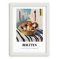 Porcini – White village Street Café Scene, Mushrooms Art, placed in minimal white frame
