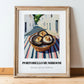 Portobello Mushroom – White village Street Café Scene, Mushrooms Illustration, in wooden frame leaning on the floor