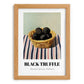 Black Truffle – on Striped Tablecloth, Mushrooms Still Life, set in oak frame