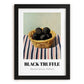 Black Truffle – on Striped Tablecloth, Mushrooms Still Life, in sleek black frame