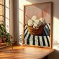 Puffball Mushroom – on Striped Tablecloth, Mushrooms Illustration, clean layout with no caption