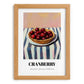 Cranberry – on Striped Tablecloth, Berries Poster, set in oak frame