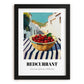 Redcurrant – White village Street Café Scene, Berries Still Life, in sleek black frame