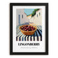 Lingonberry – White village Outdoor Café Scene, Berries Painting, in sleek black frame