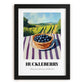 Huckleberry – Green Valley Landscape, Berries Painting, in sleek black frame