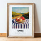 Apple – Valley Café Scene, Fruit Illustration, in wooden frame leaning on the floor