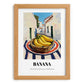Banana – White village Outdoor Café Scene, Fruit Illustration, set in oak frame