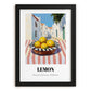 Lemon – White village Street Café Scene, Fruit Wall Decor, in sleek black frame