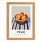 Peach – on Striped Tablecloth, Fruit Still Life, set in oak frame