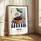 Plum – White village Urban Café Scene, Fruit Wall Illustration