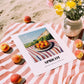 Apricot – Valley Café Scene, Fruit Poster, unframed on coastal sand
