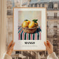 Mango – on Striped Tablecloth, Fruit Painting, styled in a charming Paris street view