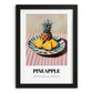 Pineapple – on Striped Tablecloth, Fruit Still Life, in sleek black frame