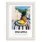 Pineapple – White village Urban Café Scene, Fruit Painting, placed in minimal white frame