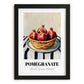 Pomegranate – on Striped Tablecloth, Fruit Illustration, in sleek black frame