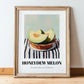 Honeydew Melon – on Striped Tablecloth, Fruit Wall Decor, in wooden frame leaning on the floor