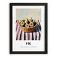 Fig – on Striped Tablecloth, Fruit Still Life, in sleek black frame