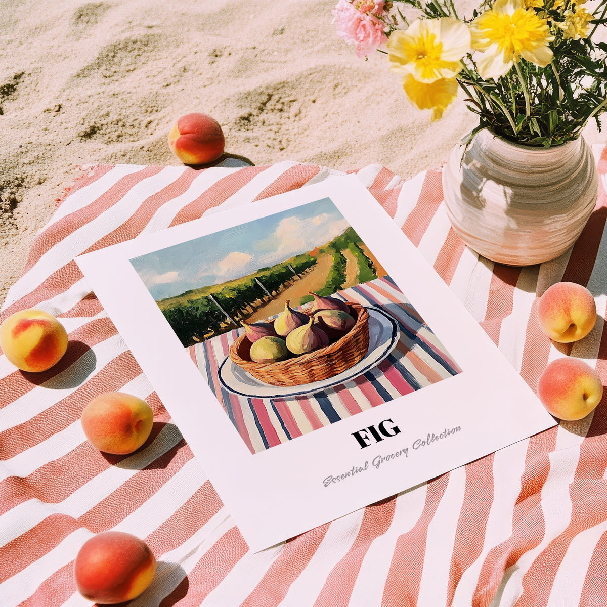Fig – Valley Café Scene, Fruit Still Life, unframed on coastal sand