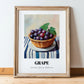 Grape – on Striped Tablecloth, Fruit Wall Decor, in wooden frame leaning on the floor